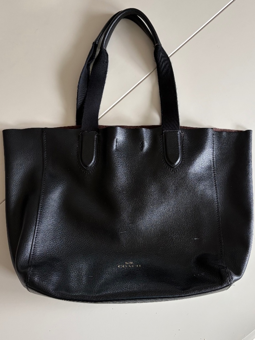 Coach Derby Tote F58660 in black leather with oxblood/burgandy interior